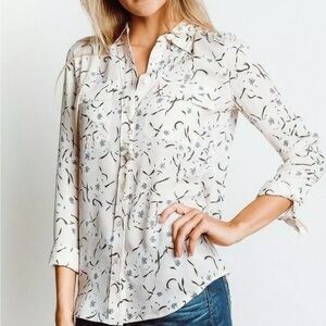 Equipment Pink/Black Floral Print Silk Blouse Size XS